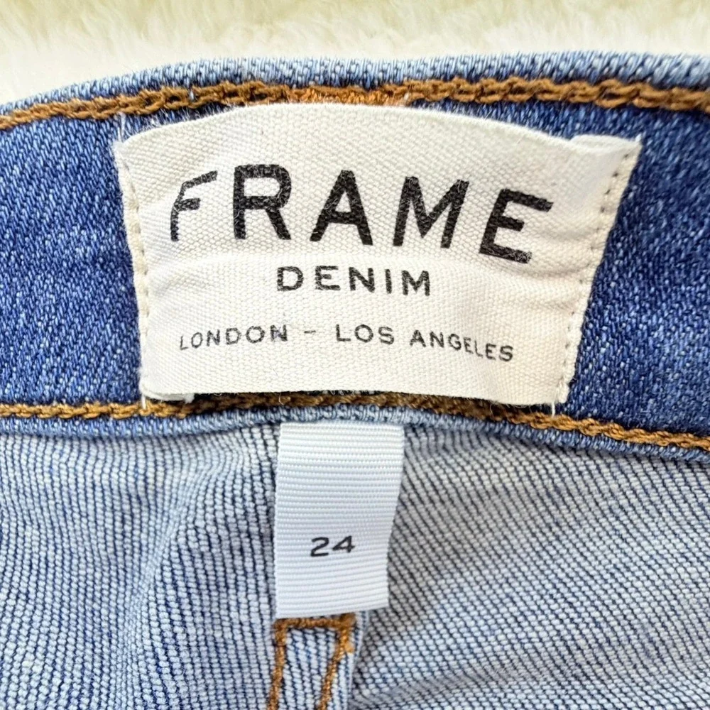 Frame Denim Le High Skinny Jeans Blue Front Seam Raw Split‎ Hem Size 24 - Picture 3 of 8